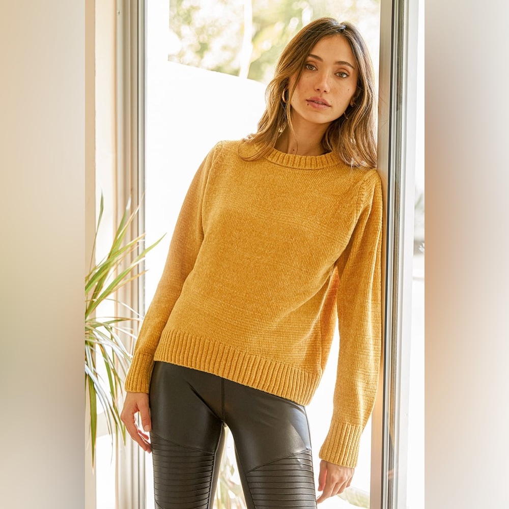 Lulu’s Beautifully Brilliant Mustard Yellow Chenille Knit Sweater